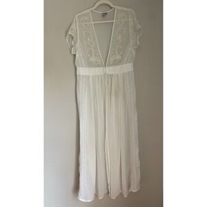 ASOS Women 14 Sheer Maxi Long Cover Up Robe Ivory Embroidered Duster Swim Caftan